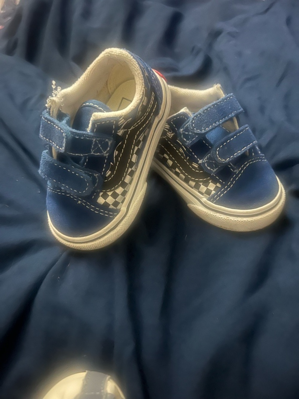 Vans Kids Blue Checkered Velcro Sneakers